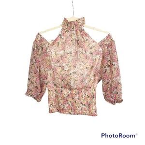 1.State high smocked neck cold shoulder floral blouse size XS